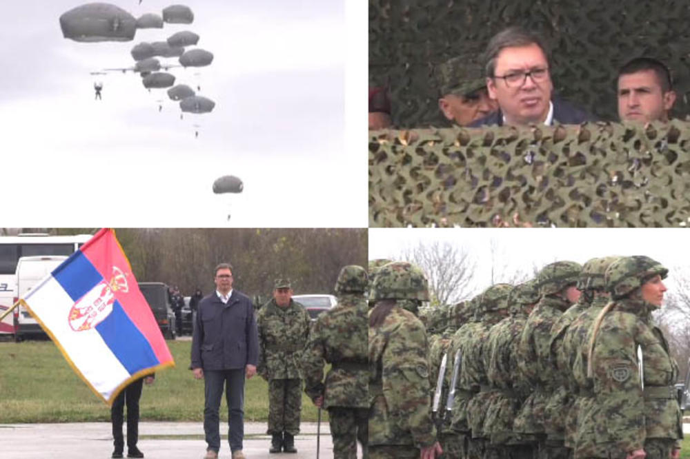 (KURIR TV) SPEKTAKL U LISIČIJEM JARKU: Pogledajte desant padobranaca Srbije i SAD! Vučić: Zadovoljan sam vežbom