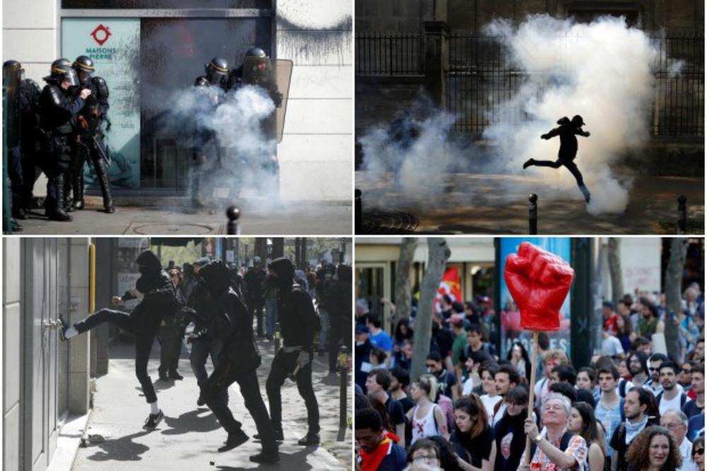 (FOTO, VIDEO) HAOS U PARIZU ZBOG MAKRONOVIH REFORMI: Policija bacila suzavac na demonstrante