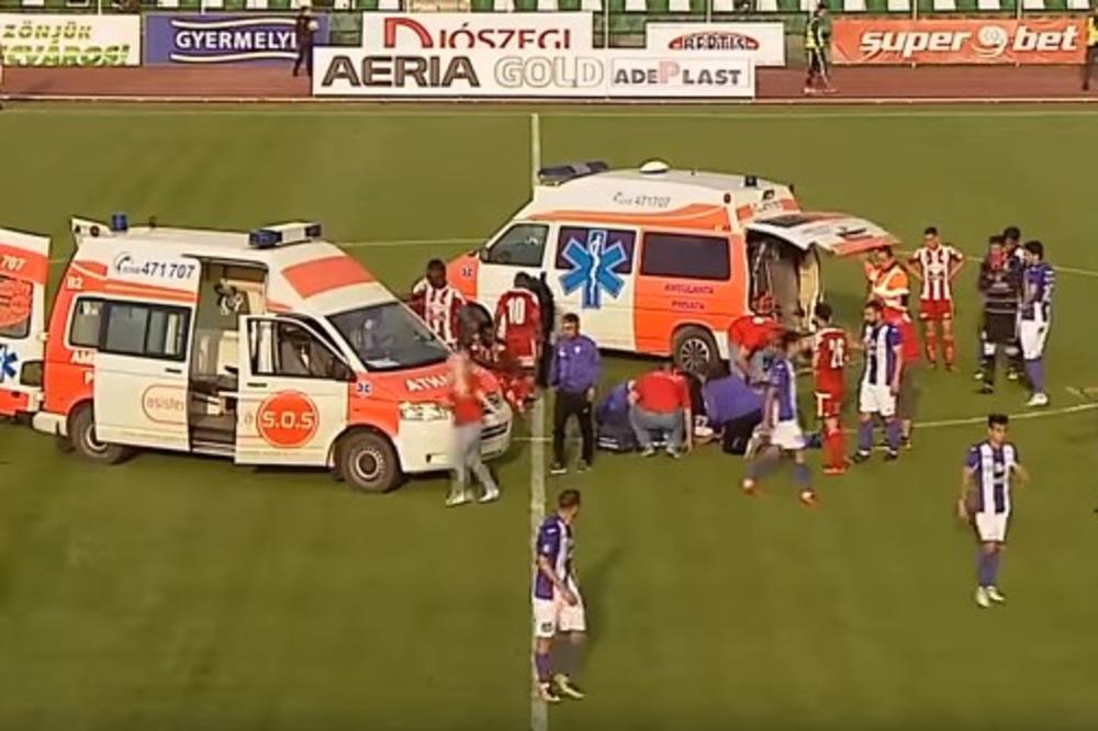 HOROR SCENA U RUMUNIJI:  Posle sudara glavama fudbaler pao u besvesnom stanju, a onda je zavladala panika na stadionu (UZNEMIRUJUĆI VIDEO)