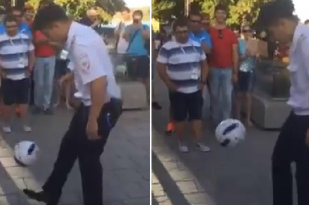 RUSKI POLICAJAC JE ČUDO! Uzeo je loptu pred navijačima, i nastao je pravi fudbalski spektakl! (VIDEO)