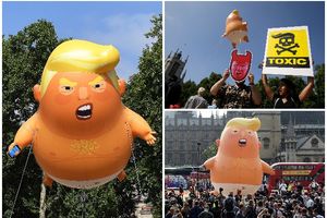 ISMEJALI ŠEFA BELE KUĆE: Demonstranti u Londonu pustili balon u obliku bebe Trampa (VIDEO)