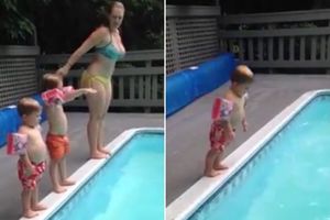 DŽABE, MAMA, JA SKAČEM PO SVOM! Klinja spektakularno bućnuo u bazen! (VIDEO)