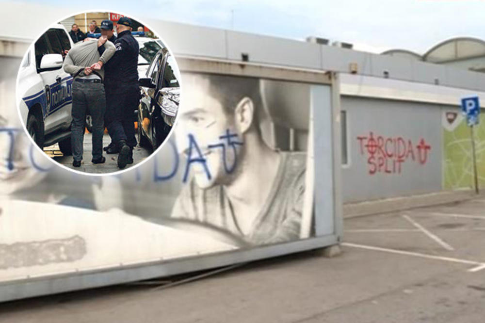 HRVATI OBJAVILI IDENTITET HULIGANA KOJI JE CRTAO USTAŠKE GRAFITE NA PUMPI U VRČINU: Vođa Torcide šamarao i tukao nogama fudbalera Hajduka! Sada je konačno dolijao policiji (FOTO)