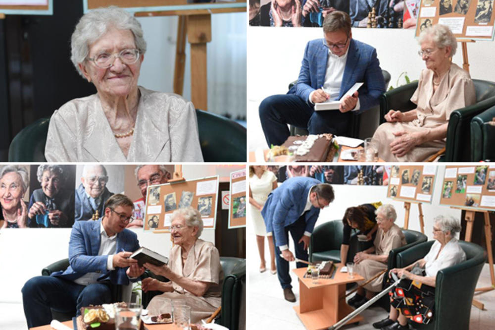 ONO KAD TI VUČIĆ DOĐE NA ROĐENDAN: Ovo je baka Milica (97)! Njoj je predsednik Srbije isekao tortu, poklonio knjigu, a onda se slavilo u Alchajmer kafeu