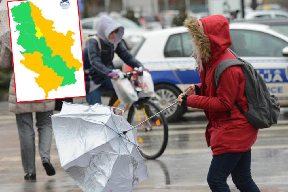 RHMZ UPOZORAVA NA LEDENU KIŠU I OLUJNI VETAR OD ČAK 100 KM/H! Ko ne mora, nek ne izlazi! Pogledajte šta nas čeka!