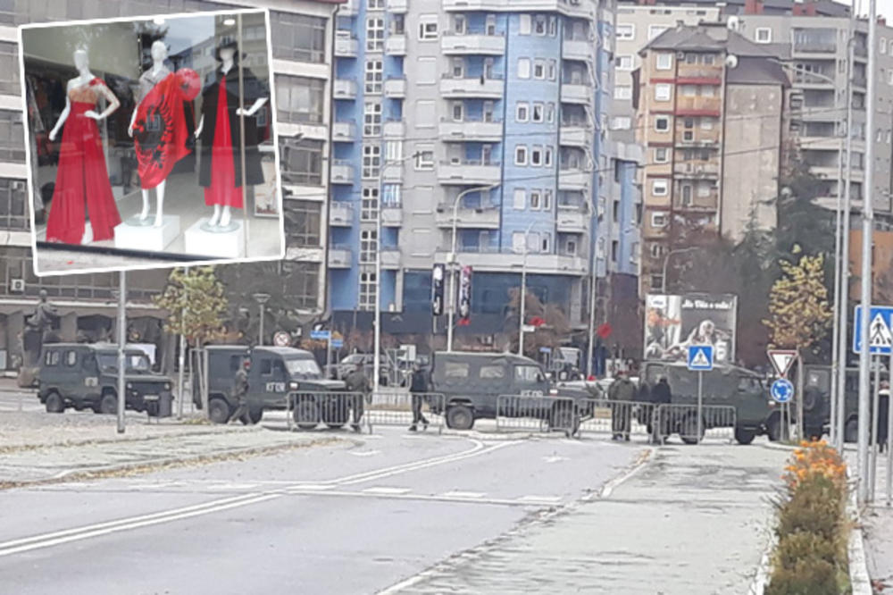 REPORTER KURIRA SA SRBIMA U MITROVICI, KFOR BLOKIRAO PRILAZ GLAVNOM MOSTU: Čitav južni deo grada okićen zastavama sa dvoglavim orlom, Albanci danas slave Dan zastave (FOTO)