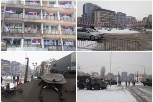 REPORTER KURIRA U SEVERNOJ MITROVICI: Grad zavejao sneg, s jedne strane srpske, s druge američke zastave, na ulicama samo KFOR (FOTO)