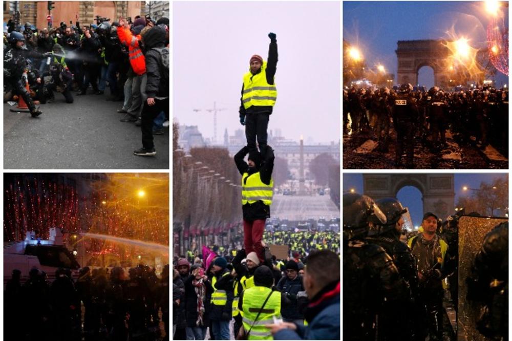 PALA OSMA ŽRTVA NA PROTESTIMA ŽUTIH PRSLUKA: Makrone, odlazi, orilo se Parizom! 115 uhapšeno! (VIDEO, FOTO)