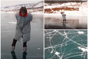 RUSKA SUPERBAKA ZAPALILA INTERNET: Ljubov (72) kliza s kraja na kraj onolikog Bajkala i kad kamen puca od hladnoće! I uživa! (VIDEO)