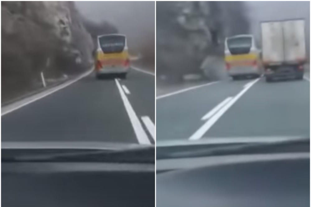 SUMANUTA VOŽNJA U BiH: Autobus preticao kamion i automobil preko pune linije (VIDEO)