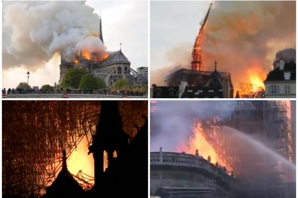 GORI NOTR DAM U PARIZU: Vatra guta sve pred sobom, vatrogasci nemoćni! Nestaje drevna katedrala, SRUŠIO SE TORANJ! (VIDEO, FOTO)