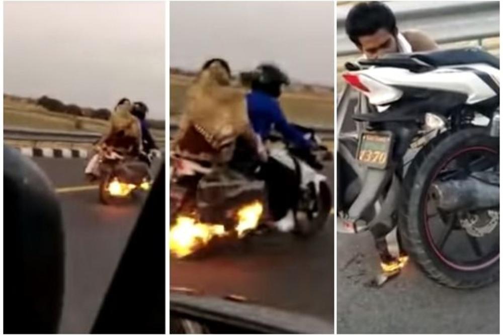 PAKLENI MOTOCIKL NA INDIJSKOM AUTO-PUTU: Hrabri policajac spasio porodicu u poslednji čas! (VIDEO)