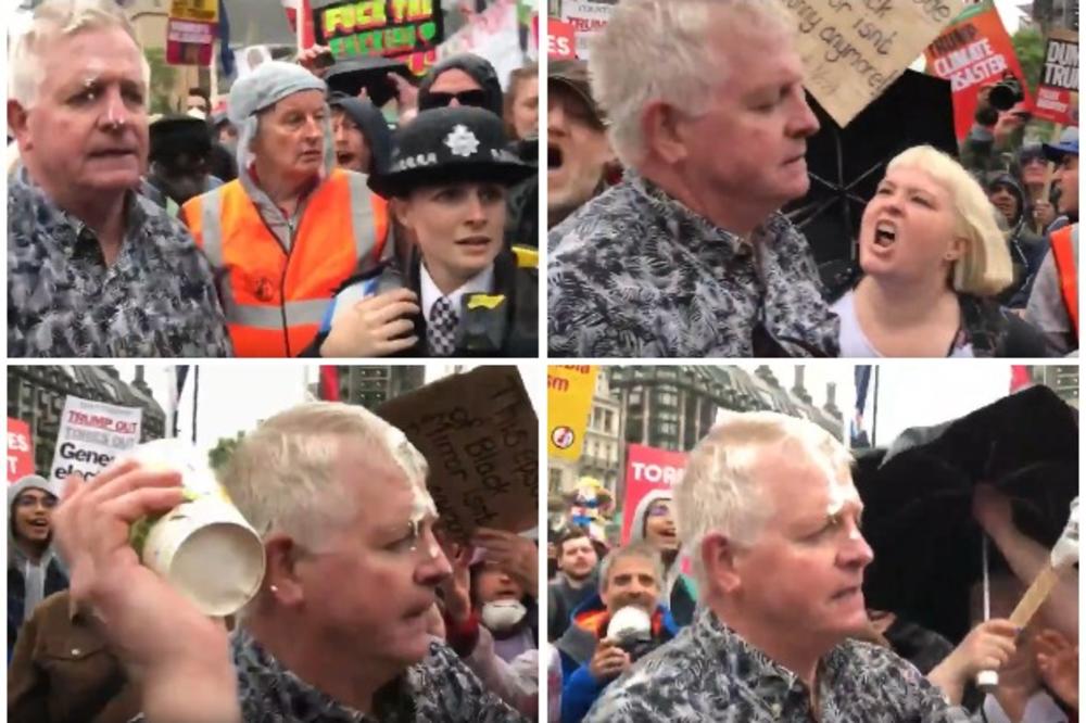 NAPAD NA TRAMPOVE PRISTALICE U LONDONU: Besna rulja umalo linčovala simpatizera predsednika SAD, gađali ga šejkom i vikali "Đubre nacističko" (VIDEO)