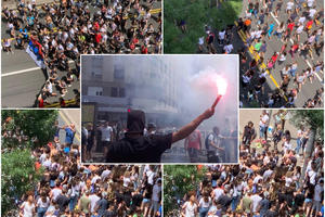 OSMACI I DANAS PROTESTUJU ZBOG PROPUSTA S TESTOVIMA:  Traže poništavanje male mature! U koloni su i momci s maskama i bakljama (FOTO, KURIR TV)