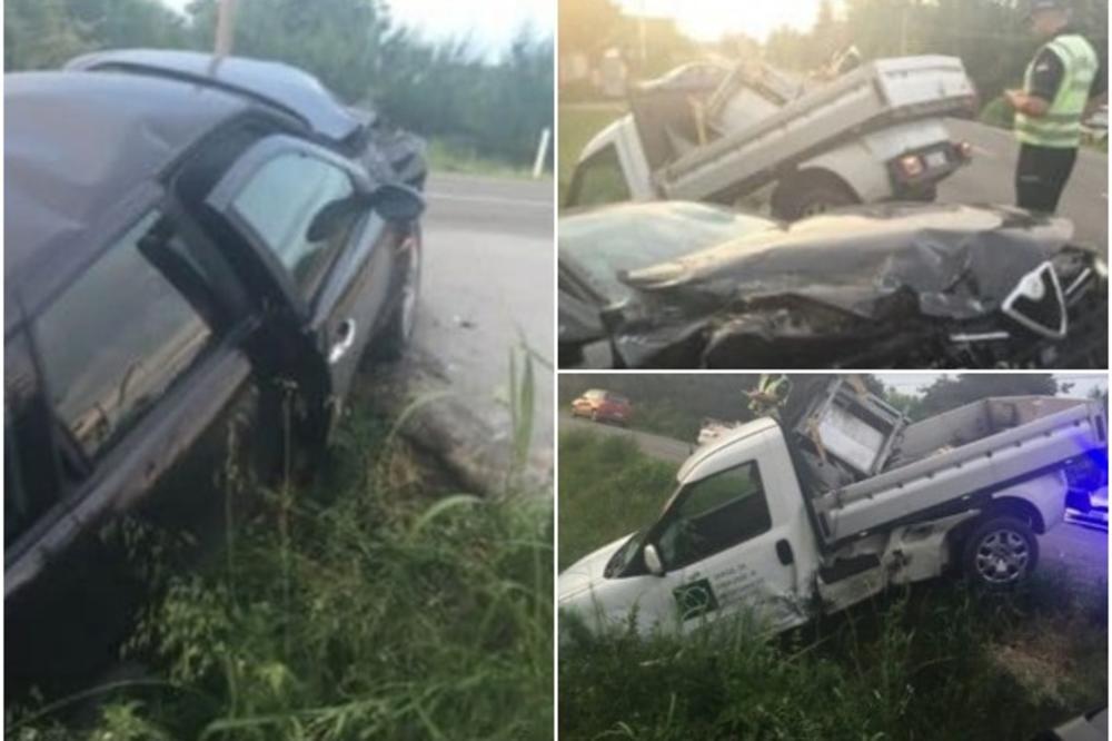 PRSKALI KOMARCE, PA UMALO STRADALI: Sudar putničkog i automobila Zavoda za biocide u Obrenovcu! Vozila završila u kanalu (FOTO)