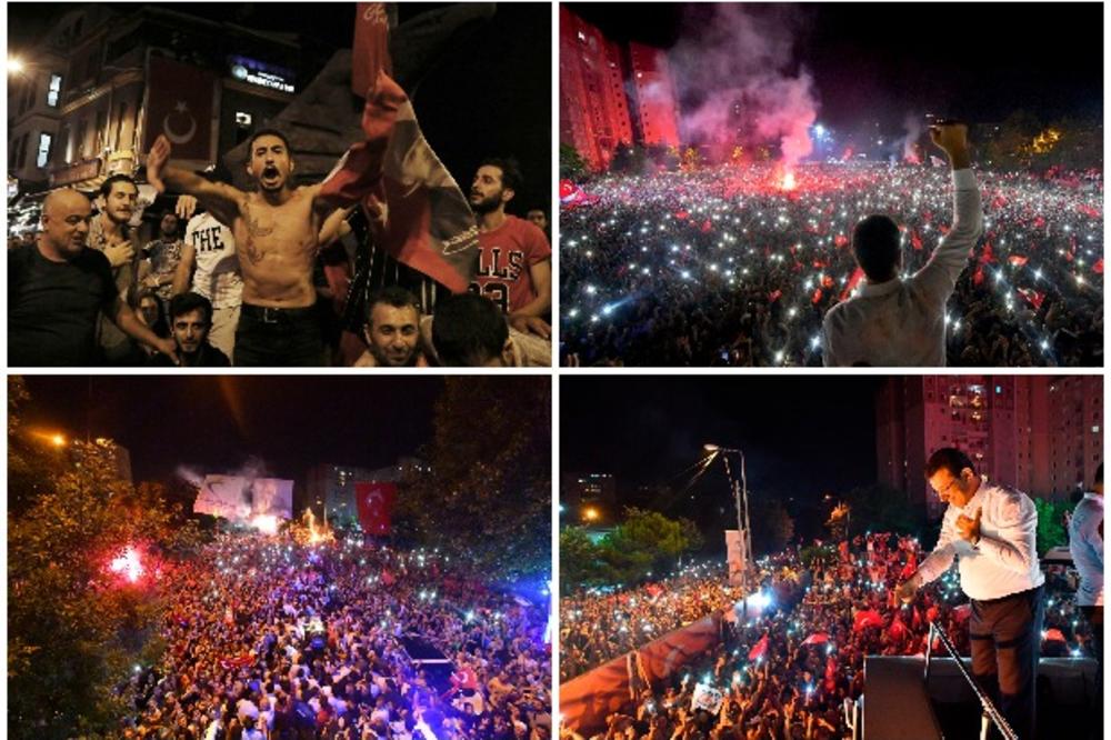 PRAVA SLIKA ERDOGANOVOG PORAZA: Pogledajte slavlje opozicije posle pobede Ekrema Imamoglua na izborima za gradonačelnika Istanbula (FOTO)