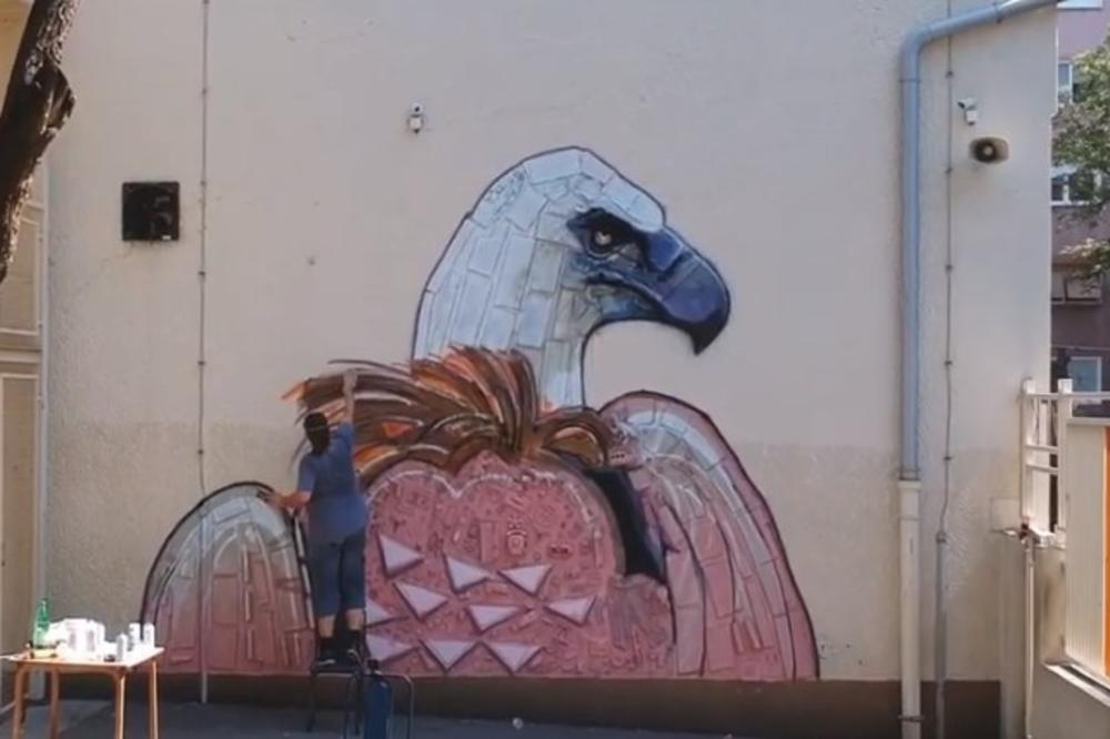 IVAN JE SAVLADAO NEVEROVATAN IZAZOV NA DRUŠTVENIM MREŽAMA: Mural beloglavog supa napravio je od recikliranog materijala! Pogledajte šta je sve koristio (VIDEO)