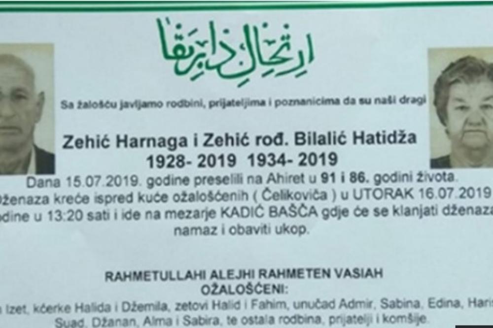 ŽIVELI ZAJEDNO 67 GODINA I UMRLI U ISTOM SATU: Bračni par iz Gradačca Harnaga i Hatidža Zehić preminuli su u razmaku od nepunih 10 MINUTA!