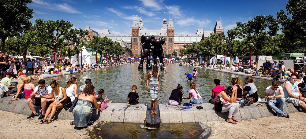 Amsterdam, rashlađivanje, vrućina, Holandija, fontana