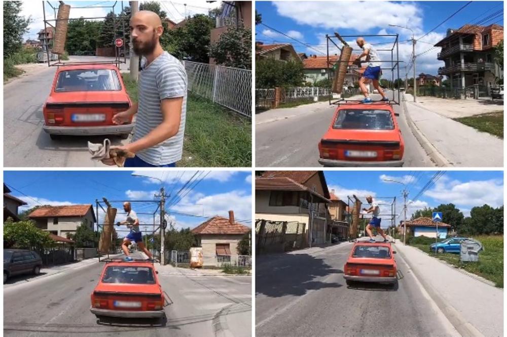 STEFAN IZ JAGODINE RADIO ZGIBOVE NA KROVU AUTA U POKRETU: Sada je smislio nešto novo od čega će vam zastati dah (FOTO, VIDEO)