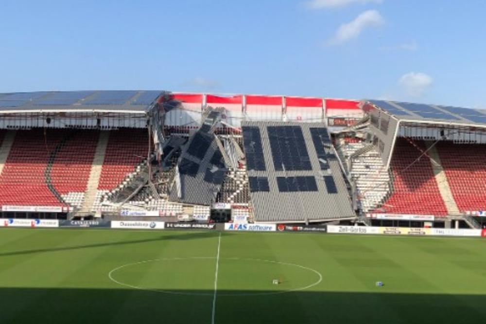 PARTIZAN MORA U HAG: Krov stadiona AZ Alkmara urušen pod naletima vetra! Holandski klub morao da promeni mesto odigravanja utakmica! FOTO