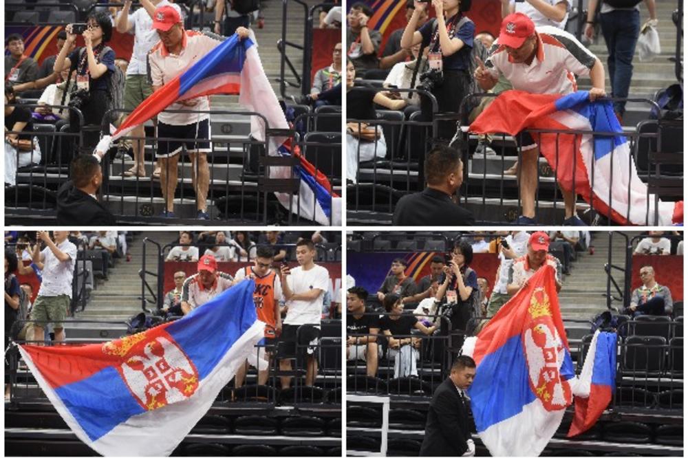 FRKA NA TRIBINAMA U FOŠANU: Obezbeđenje pokušalo da spreči Kineza da okači zastavu Srbije! FOTO