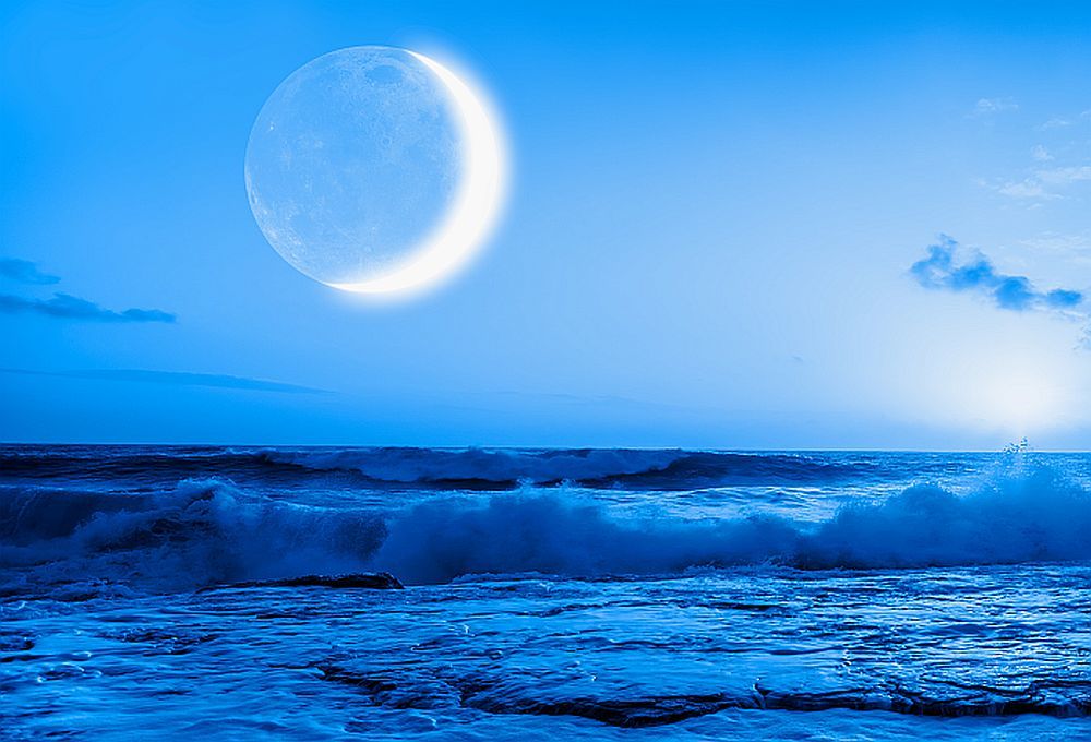 mesec, noć, mrak, more, okean