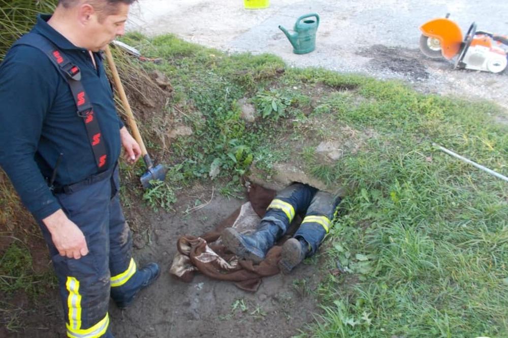KAKVA AKCIJA VATROGASACA: Pas zapeo u malom kanalizacionom otvoru, vatrogasci ga spasavali 2 sata! Mučili se i mučili, a onda su uspeli da ga uhvate za rep! (FOTO)