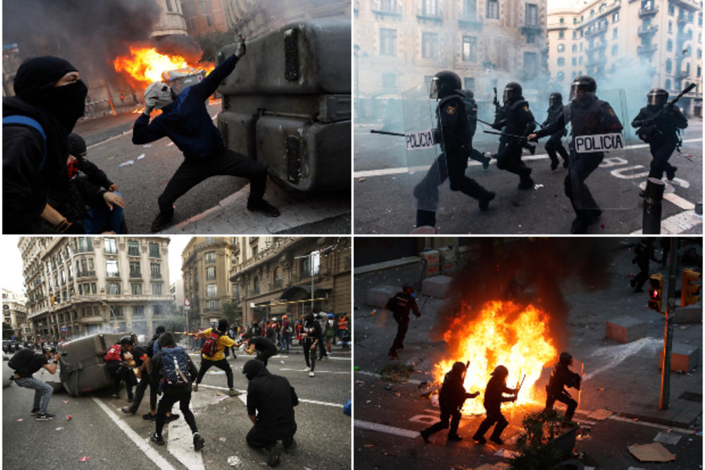 HAOS U ŠPANIJI! BARSELONA KAO RATNA ZONA: 500.000 ljudi besni na ulicama, demonstranti zasuli policiju đubretom, kamenicama i flašama (FOTO, VIDEO)