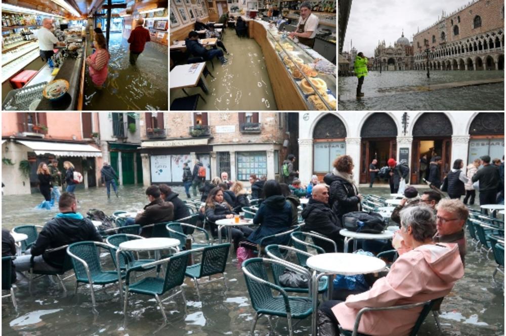 NESTVARNE SLIKE IZ VENECIJE: Voda im do kolena, ali sede u kafićima i prodavnicama kao da se ništa nije dogodilo! Turistima ni potop nije problem (FOTO, VIDEO)