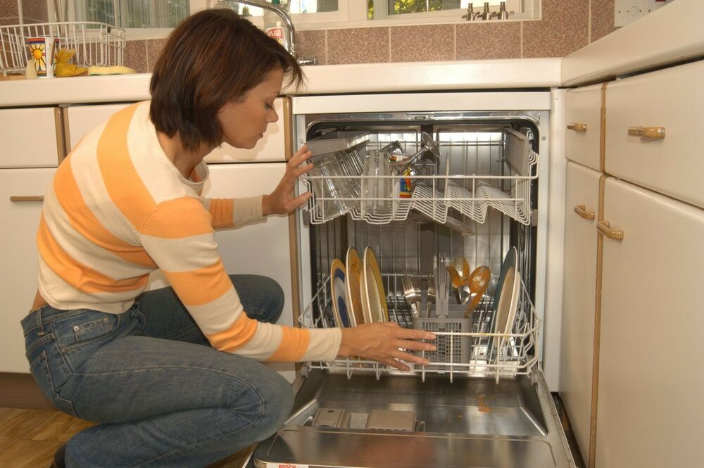 mašina za sudove, žena, pranje, čišćenje