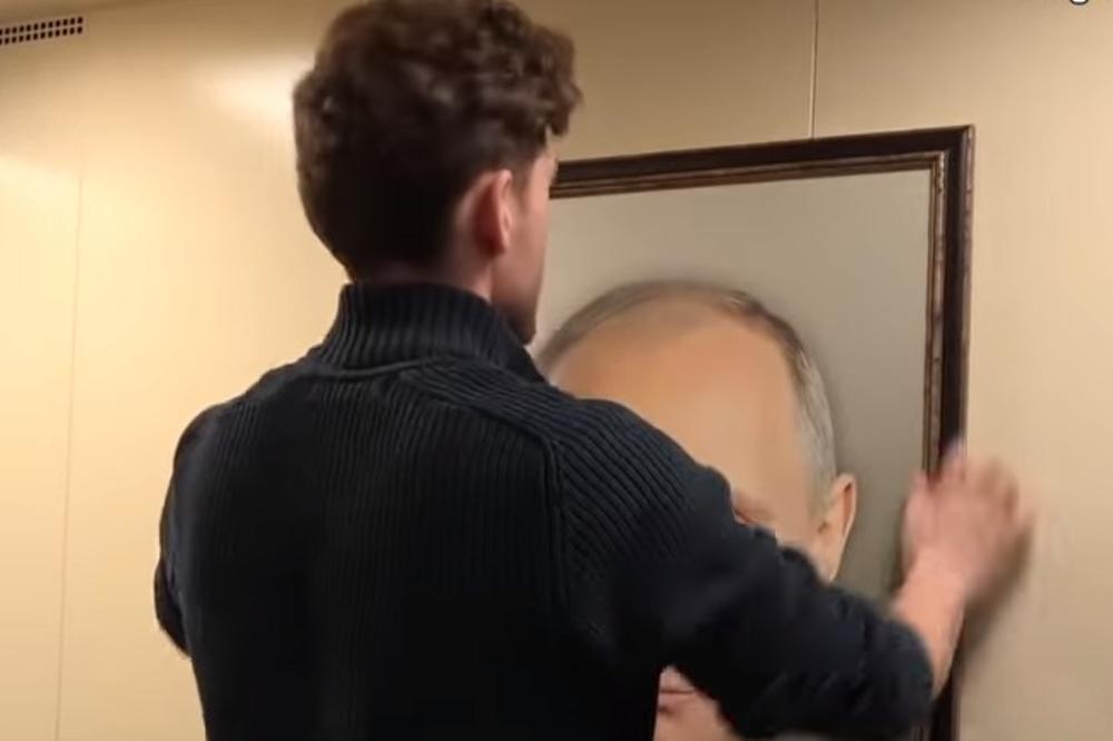 PUTIN VAS UVEK POSMATRA: Postavio je ogroman predsednikov portret u lift, a reakcije stanara su fenomenalne (VIDEO)