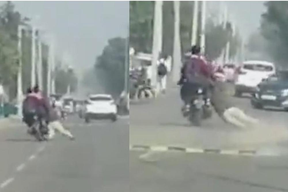 SUROVO SE OSVETILI SAOBRAĆAJNOM POLICAJCU: Hteo da zaustavi tri Indijca na motoru, usledilo je 500 metara pakla! (VIDEO)