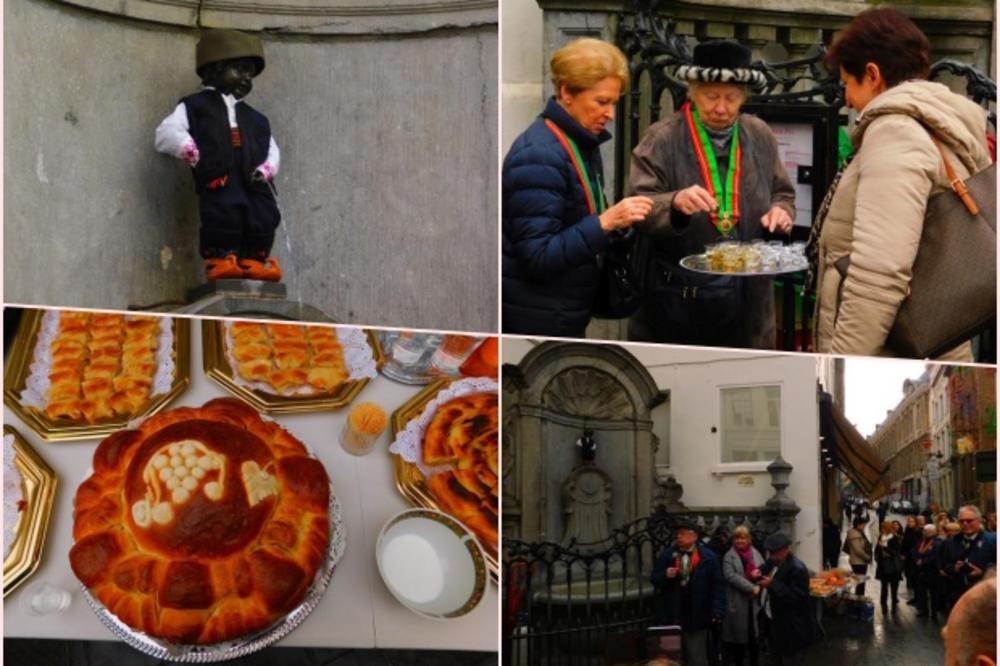 MANEKEN PIS OBUO OPANČIĆE: Ovako se slavilo Sretenje u Briselu, uz rakijicu, pogaču, so i pite! (FOTO)