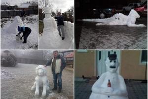 ELEKTRIČAR MIĆA IZ KRAGUJEVCA PRAVI SKULPTURE OD SNEGA: Pogledajte Sneška, lavića, zmaja, debeljka! (FOTO)