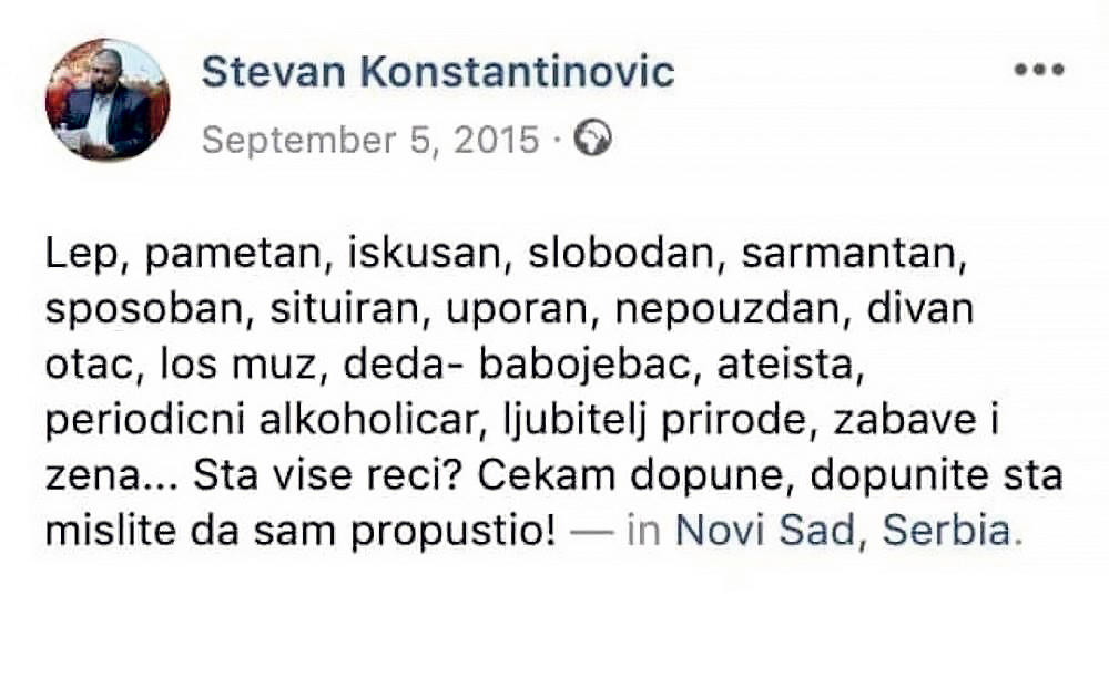 Šokirao... Konstantinovićev  status