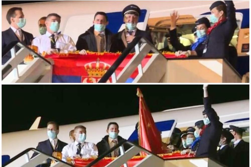 NAJLEPŠA SLIKA SA BEOGRADSKOG AERODROMA: Naša hrabra posada razvila zastave bratske Kine i Srbije po izlasku iz aviona