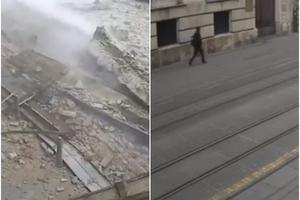 KAMERE SNIMILE ZASTRAŠUJUĆE PRIZORE U ZAGREBU: Fasade padale kao od šale, a jedan čovek je za dlaku izbegao smrt (VIDEO)