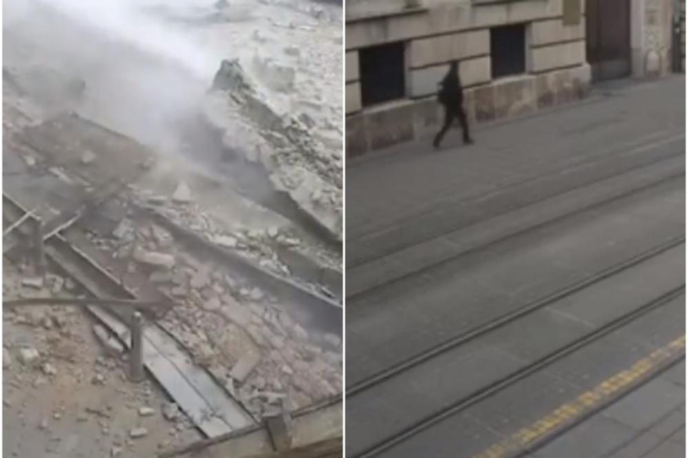 KAMERE SNIMILE ZASTRAŠUJUĆE PRIZORE U ZAGREBU: Fasade padale kao od šale, a jedan čovek je za dlaku izbegao smrt (VIDEO)