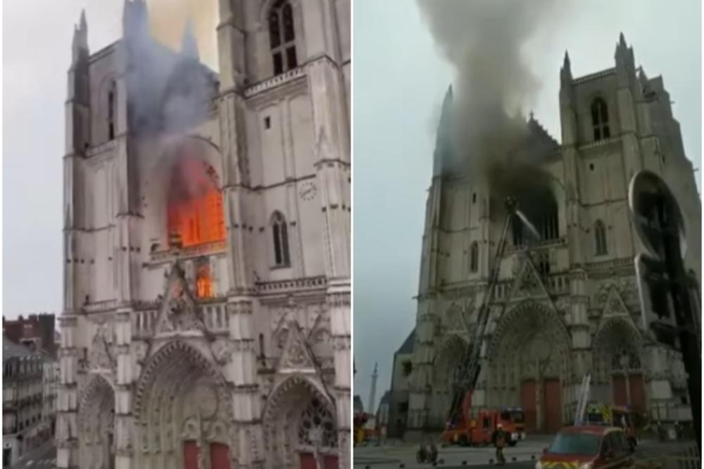 VELIKI POŽAR U KATEDRALI U NANTU: 70 vatrogasaca gasi vatru u gotskom zdanju iz 16. veka (VIDEO)