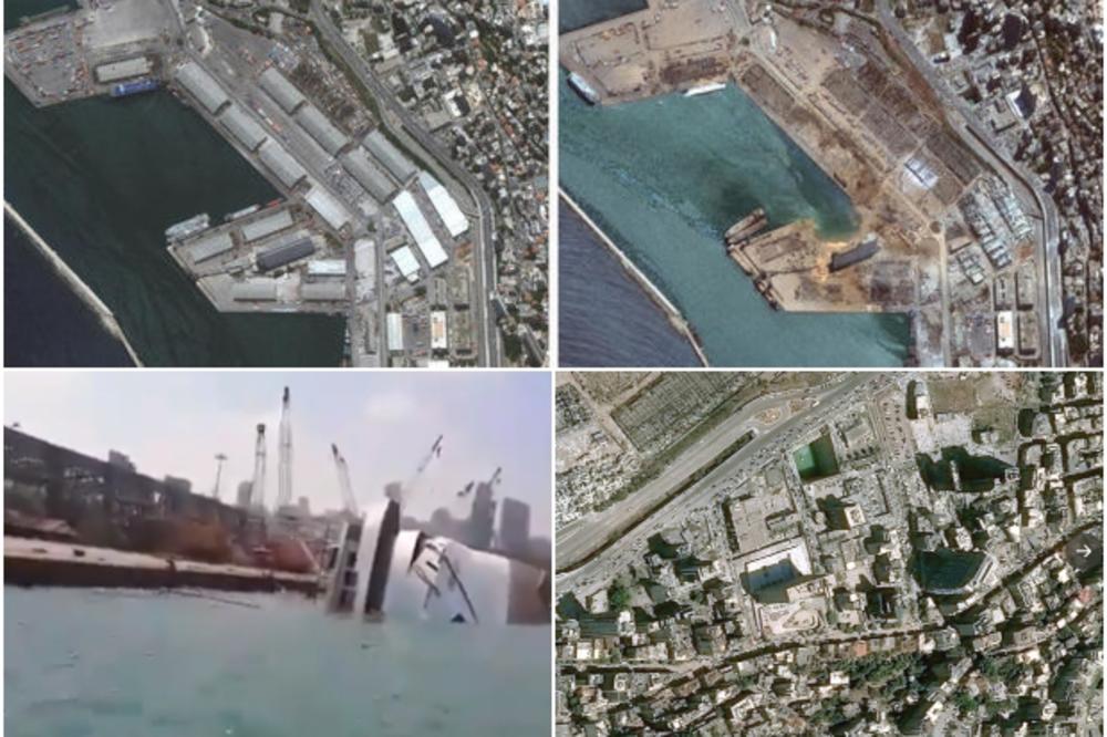 OD SILINE UDARA SE PREVRNUO I KRUZER: Satelitski snimci pokazuju razmere katastrofe u Bejrutu, NASTAO OGROMAN KRATER!