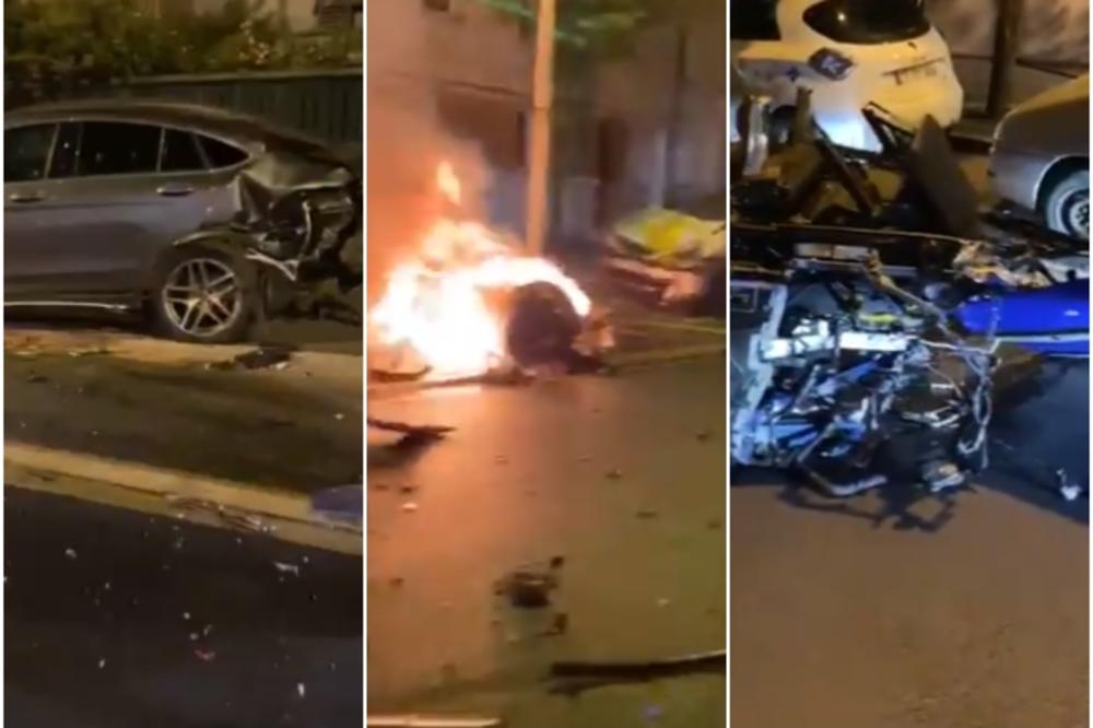 OVOG BAHATOG VOZAČA TRAŽI CEO PARIZ: Uništio 13 automobila, ostavio prepolovljeni audi u plamenu, pa pobegao (VIDEO)