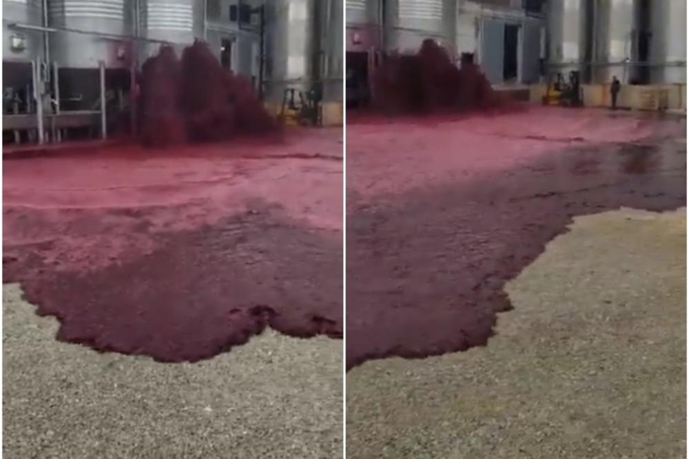 KAKAV PEH! Iscurilo 50.000 litara crnog vina, sve se slivalo u potocima (VIDEO)