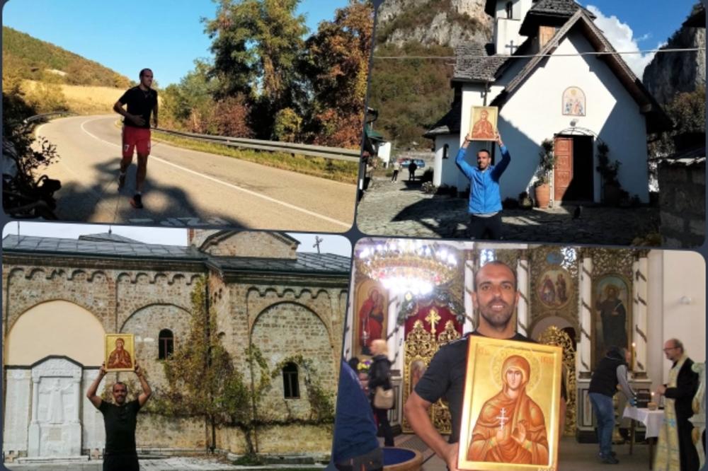 ALEKSANDAR ZAVRŠIO MARATON NA DAN VELIKE SVETITELJKE: Pretrčao 300 kilometara do pet manastira sa ikonom Svete Petke (FOTO)