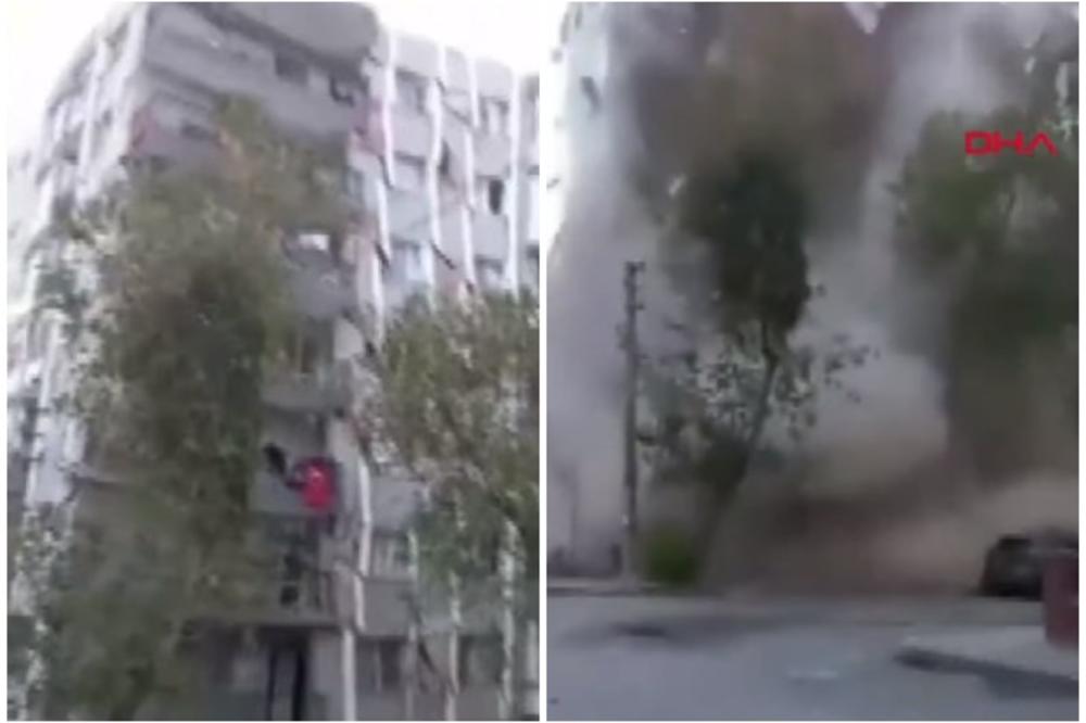 PALA ZGRADA KAO DA JE OD KARTONA: Jezivi snimak pokazuje svu jačinu zemljotresa koji je pogodio Tursku i Grčku! (VIDEO)