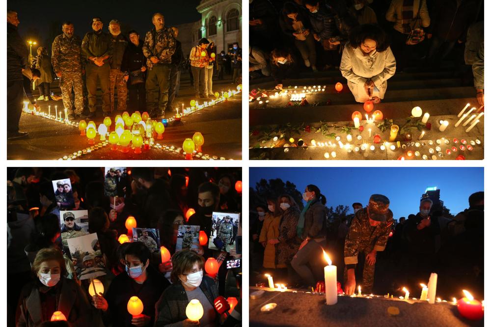 JERMENI SE NE MIRE SA GUBITKOM! PROTEST U JEREVANU: Sveće za pale borce i civile u Nagorno-Karabahu! Traže Pašinjanovu smenu!