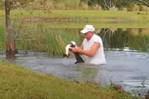 ŠETAO PSA PORED JEZERA KAD JE ISKOČIO ALIGATOR: Golim rukama je spasao svog ljubimca, sa sve cigarom u ustima (VIDEO)