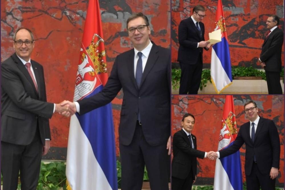 VUČIĆ U PALATI SRBIJA: Prima akreditivna pisma novih ambasadora, dobrodošlicu poželeo diplomatama Švajcarske, Japana i Kipra FOTO