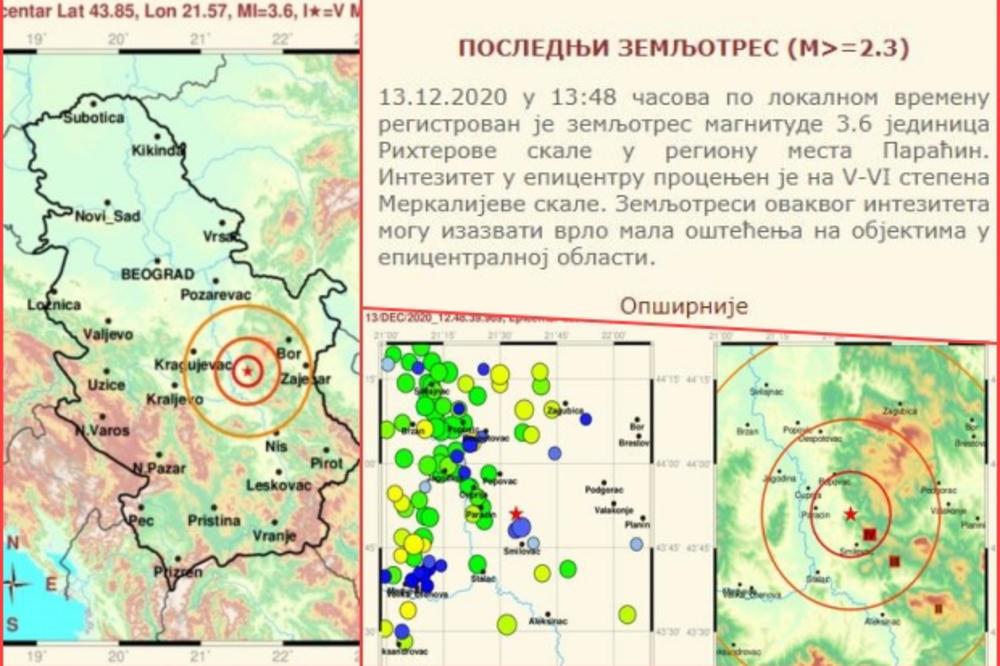 ZEMLJOTRES U SRBIJI: Potres jačine 3,6 stepeni osetio se u ovim gradovima FOTO