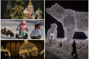 DŽINOVSKI BELI MEDVEDI SIJAJU U MOSKVI: Rusi uživaju u šetnji po snegu uz maštovitu novogodišnju dekoraciju!